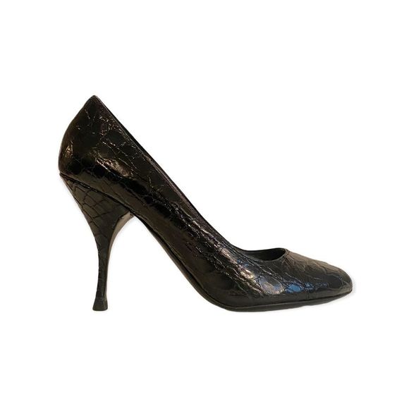 PRADA Croc Embossed Peep Toe Heels, Size 7 - Picture 1 of 7